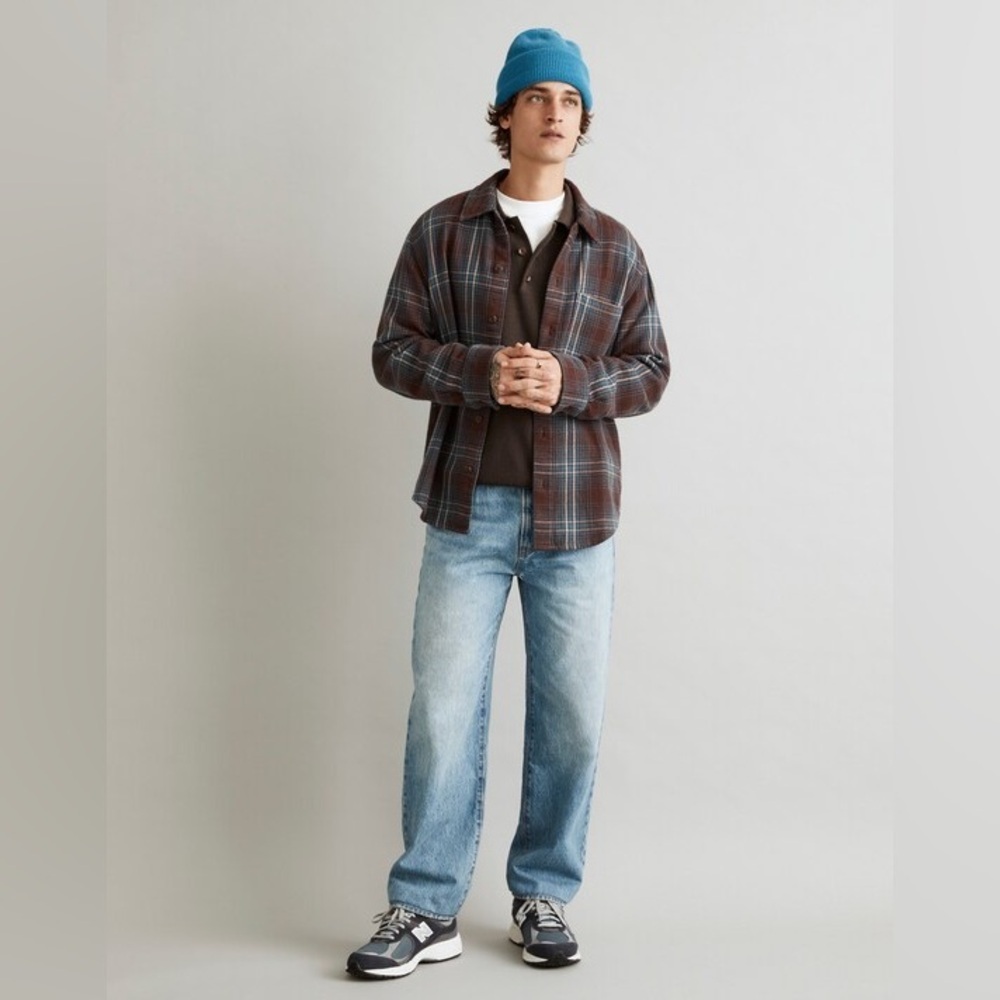 Men’s Madewell Oversized Easy Long-Sleeve Shirt Plaid Shacket in Chocolate Med